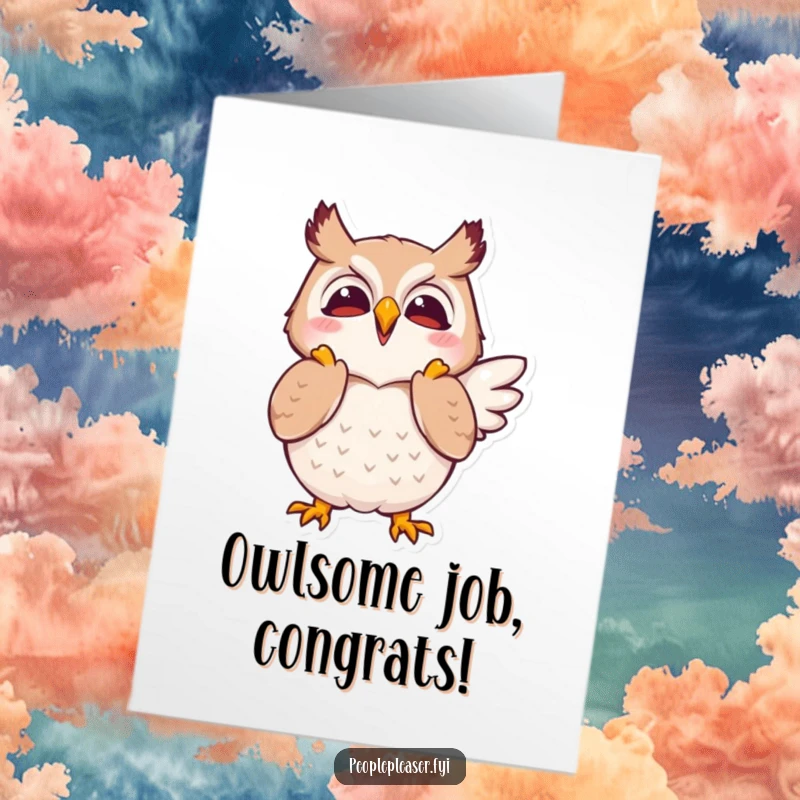 Funny Free Printable Owl Congratulations Card: Joyful owl clapping its wings in approval, signifying great success.