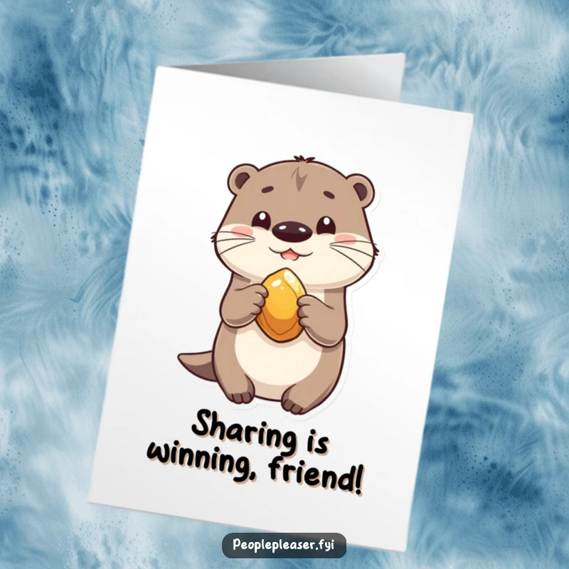 Funny Free Printable Congratulations Card: a playful otter offers a shiny stone, symbolizing shared success and joy.