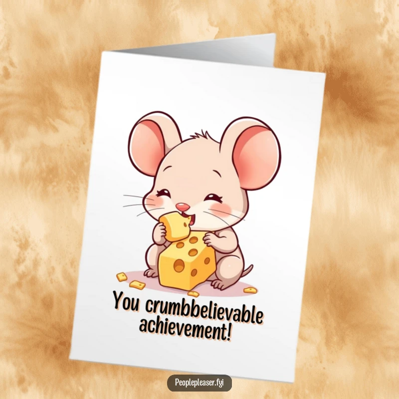 Funny Free Printable Congratulations Card showing a generous mouse offering its last piece of cheese to celebrate an achievement.