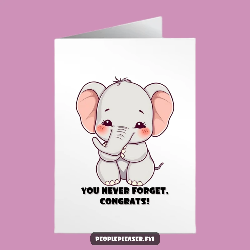 Free Printable Kawaii Elephant Congrats Card: Huggable Success Download for Joyous Cheers