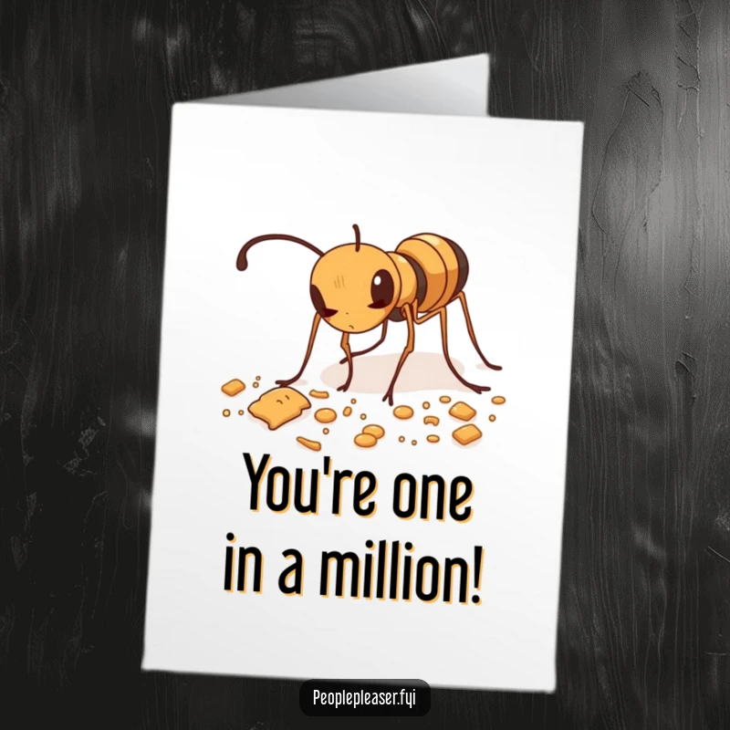 Funny Free Printable Congrats Card: A diligent ant carefully tidying up scattered crumbs, symbolizing a job well done.