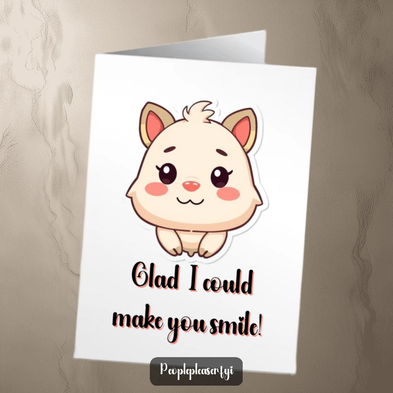 Funny Free Printable Thank You Card featuring a gloating animal admiring a very happy face, expressing gratitude with delight.