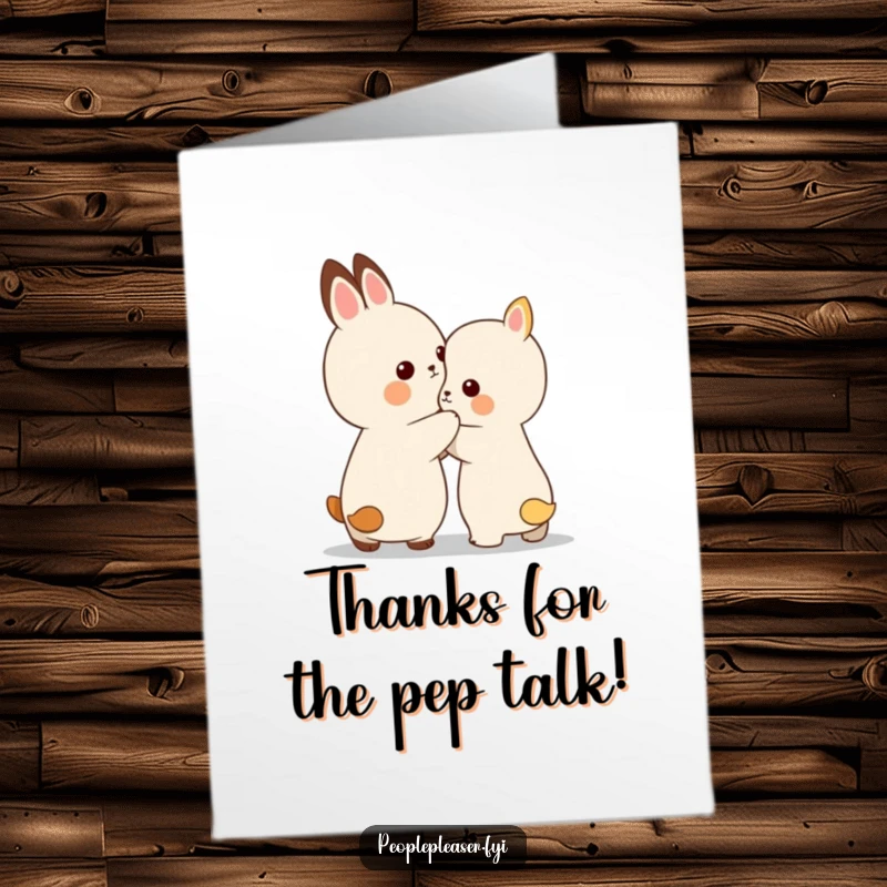 Free Printable Thank You Card with a small animal character gently patting another on the back for encouragement, a kind downloadable.