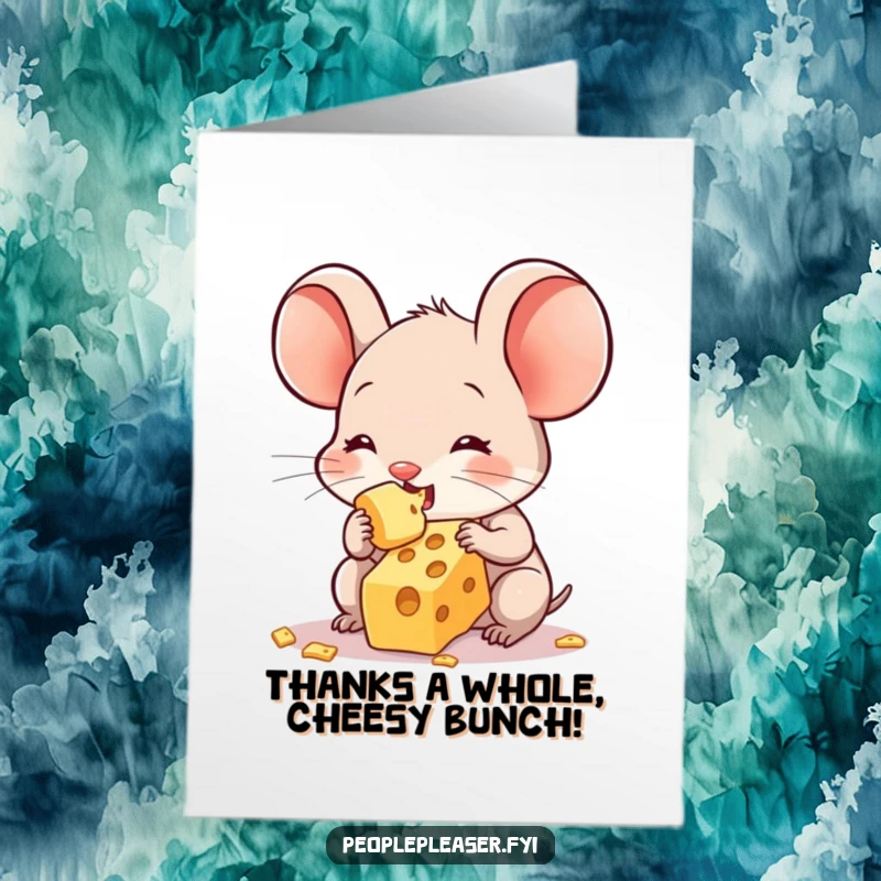Funny Free Printable Thank You Card depicting a sweet mouse sacrificing its last crumb of cheese as a gesture of gratitude.