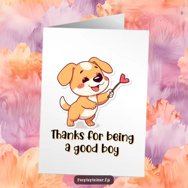 Funny Free Printable Thank You Card: Playful dog fetching a perfect stick, expressing thanks, a cute and funny downloadable gift.