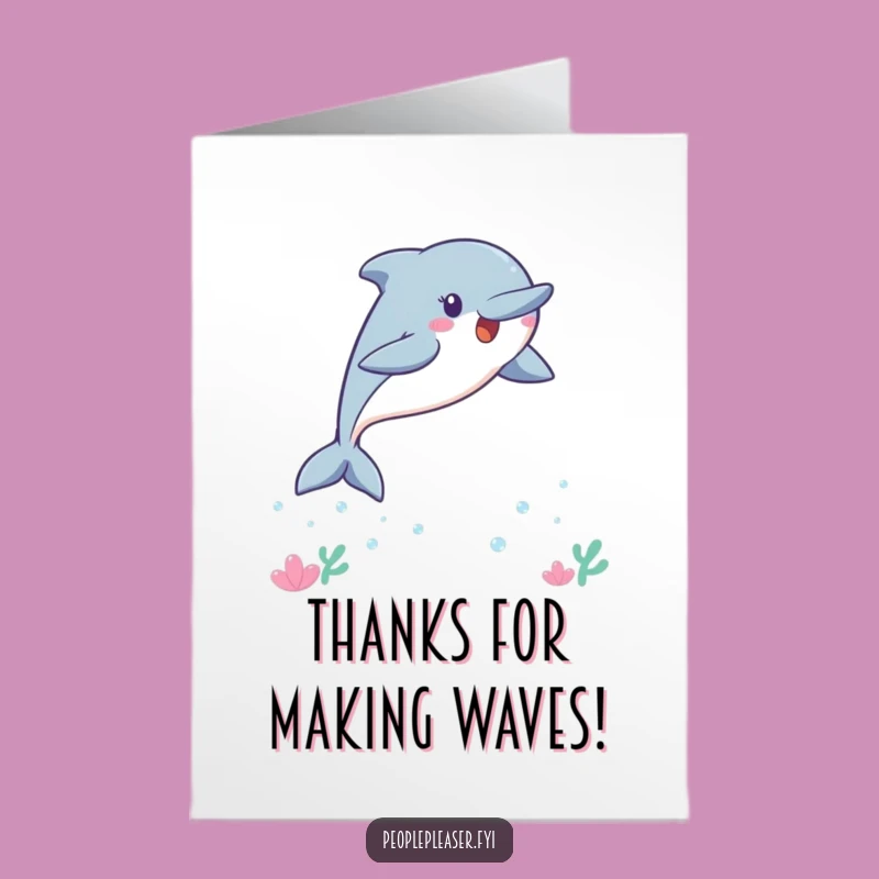 Free Printable Thank You Card: Grateful Kawaii Dolphin Leaping with Appreciation!