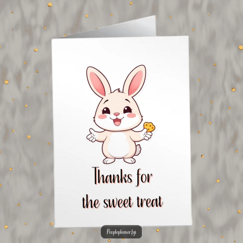 Funny Free Printable Thank You Card: Cheerful bunny with a wide smile hands out treats to say thank you.
