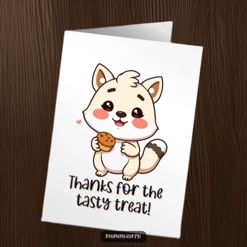 Funny Free Printable Thank You Card with a happy animal character offering a tasty treat, a perfect downloadable thank you gift.