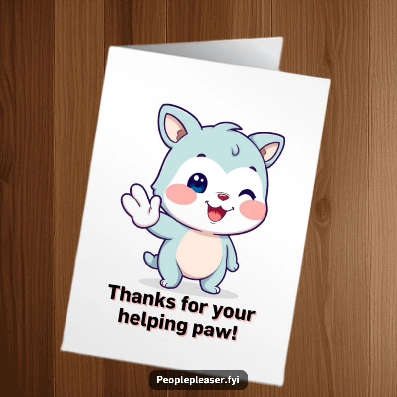 Funny Free Printable Thank You Card: A friendly animal character with a smile offering a supportive helping hand.
