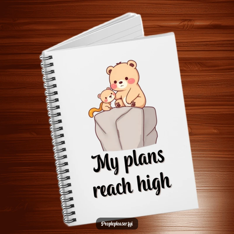 Funny Notebook: A caring bear gently helps a smaller creature onto a high ledge, a humorous and inspiring cover for notes.