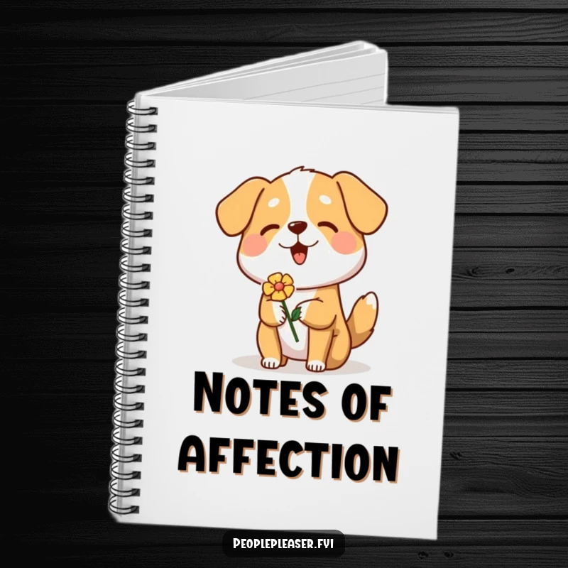 Funny Dog Notebook with a cheerful dog character offering a flower, perfect for journaling and note-taking with a smile.