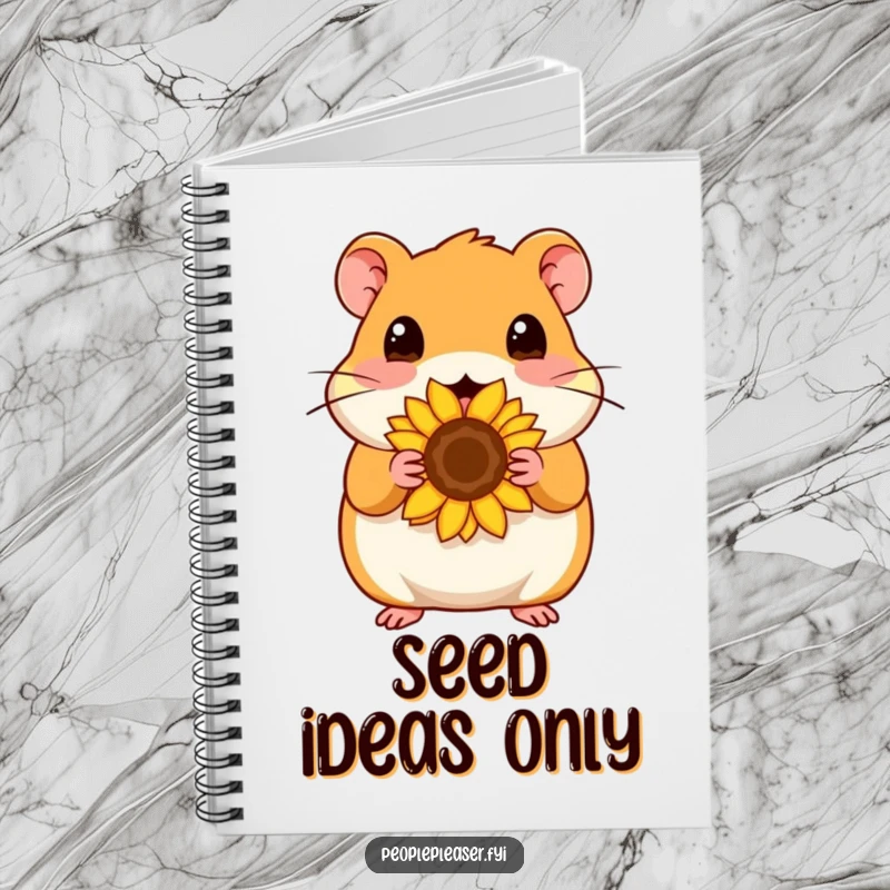 Funny Notebook: Content hamster character offers a sunflower seed, perfect for journaling with a dose of quiet humor.