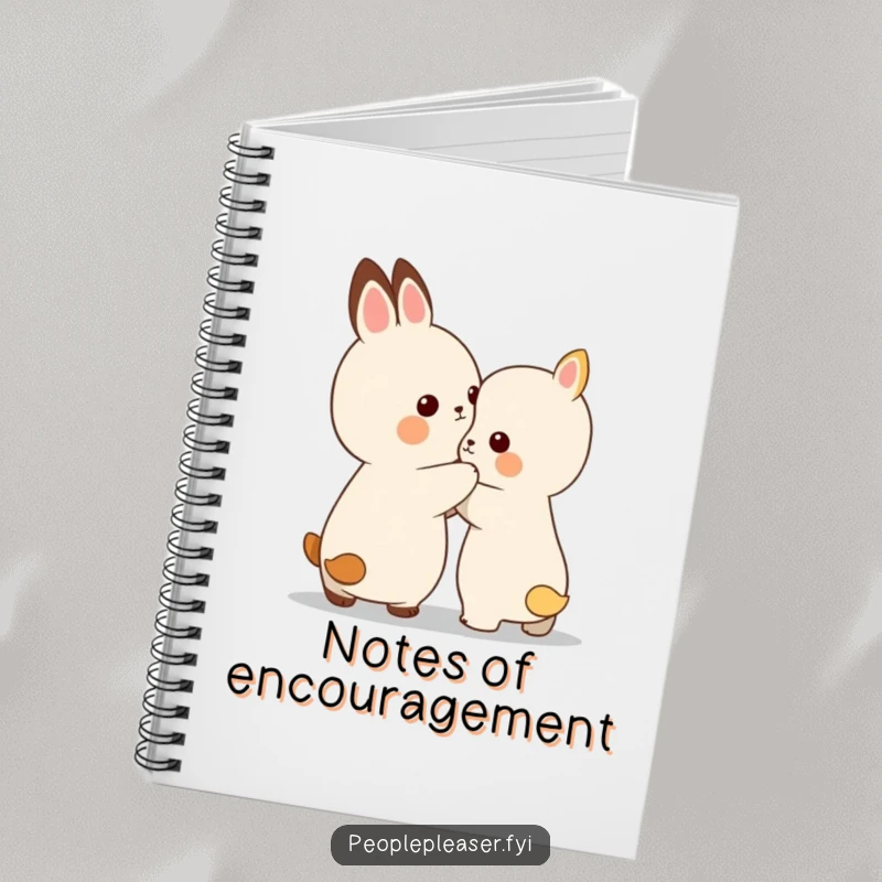 Funny notebook cover with a small animal character giving an encouraging pat, perfect for journaling support.
