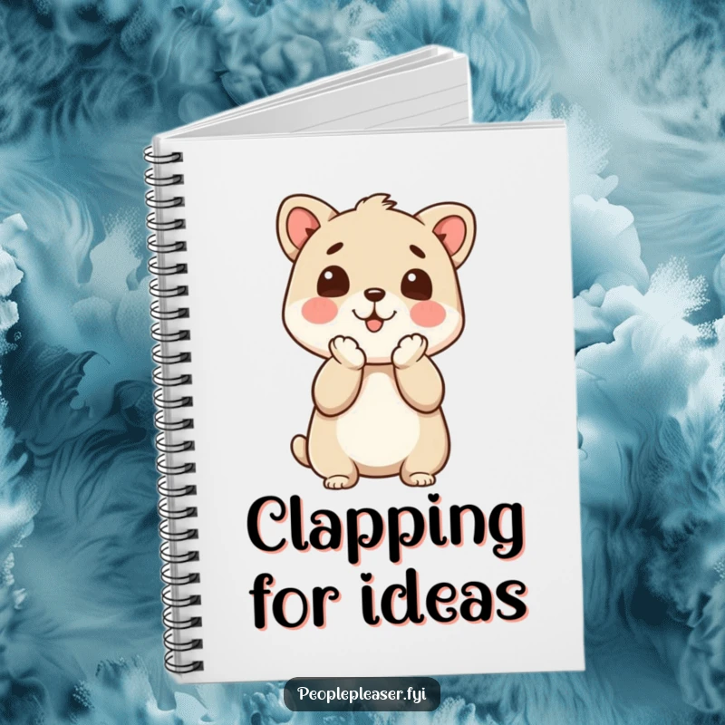 Funny Notebook: An animal character clapping its paws on a notebook cover, symbolizing approval.