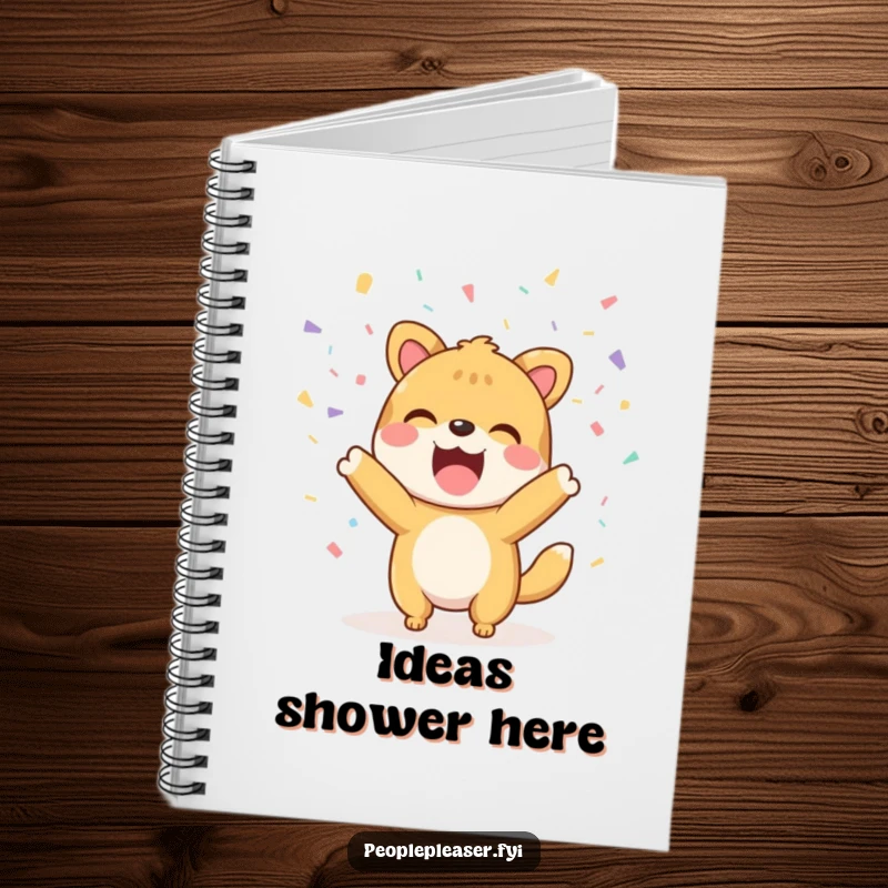 Funny Notebook: An animal character throwing confetti on a notebook cover, symbolizing celebration.