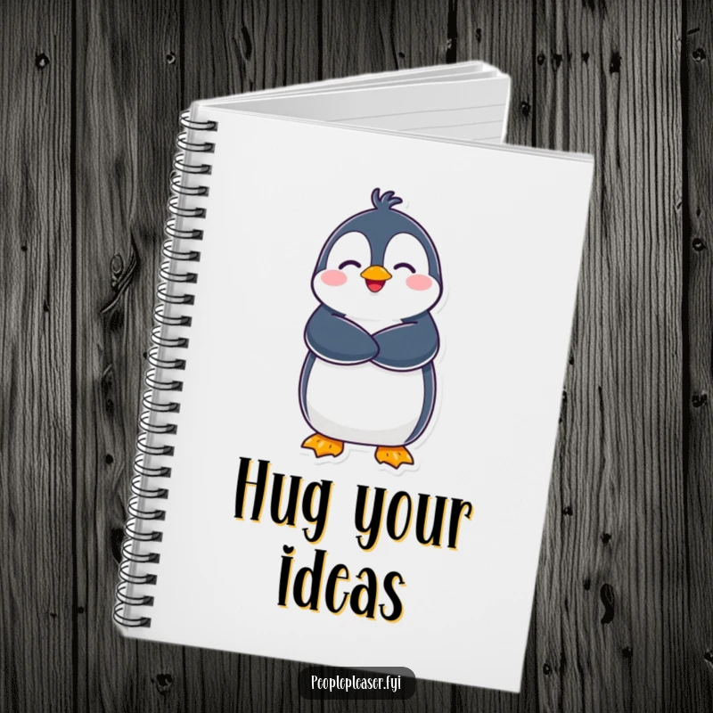 Funny Penguin Notebook: A delighted penguin character gives a warm hug, perfect for jotting down happy memories. Useful funny gift!