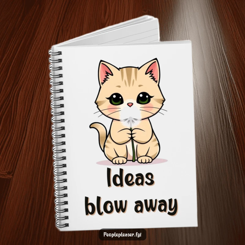 Funny cat notebook featuring a charming cat offering a dandelion puff, ideal for capturing ideas with a dose of cuteness.