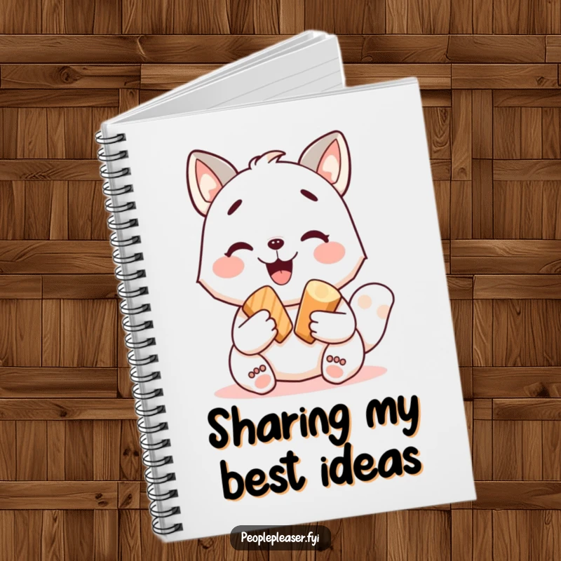 Funny notebook cover with a cheerful animal character sharing a yummy treat, perfect for jotting notes. A cute funny gift.