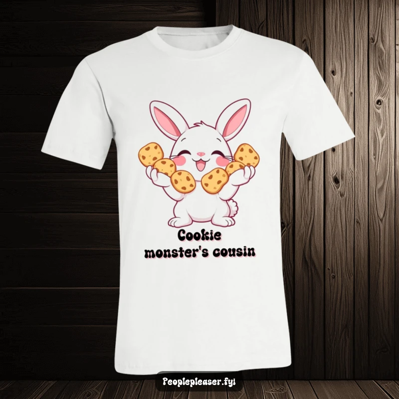 Funny Bunny T-Shirt with a happy bunny holding out a generous amount of cookies, ideal for treat lovers.