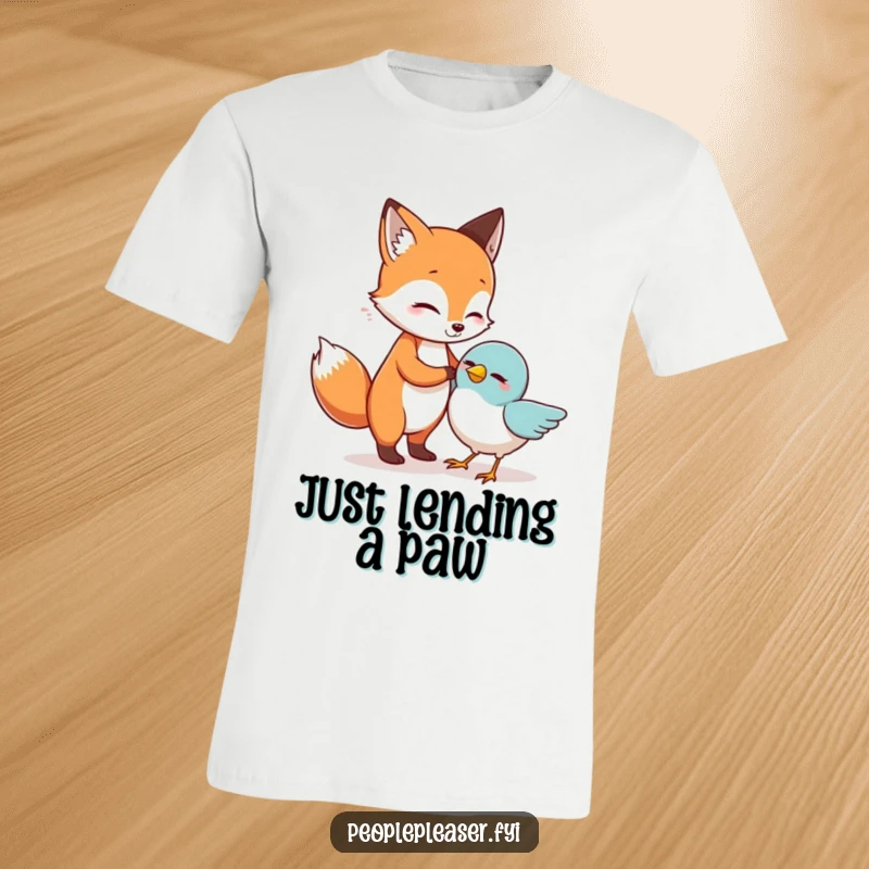 Funny T-Shirt: A friendly fox supports a bird, illustrating heartwarming help and comical companionship.