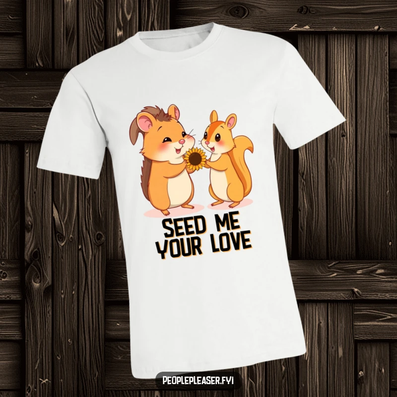 Funny t-shirt featuring a playful hamster offering a sunflower seed to a delighted squirrel, spreading friendship vibes.