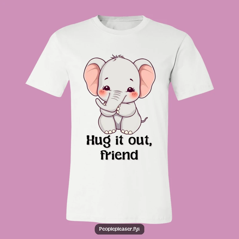 Funny Kawaii Elephant T-Shirt, Hugging Friend Tee, Sweet Humor Gift