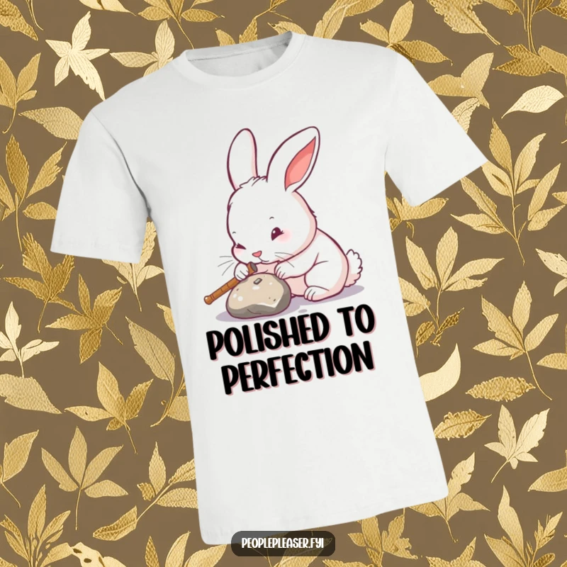 Funny rabbit t-shirt design, meticulously polishing an object until it sparkles, radiating focus and a passion for cleanliness.