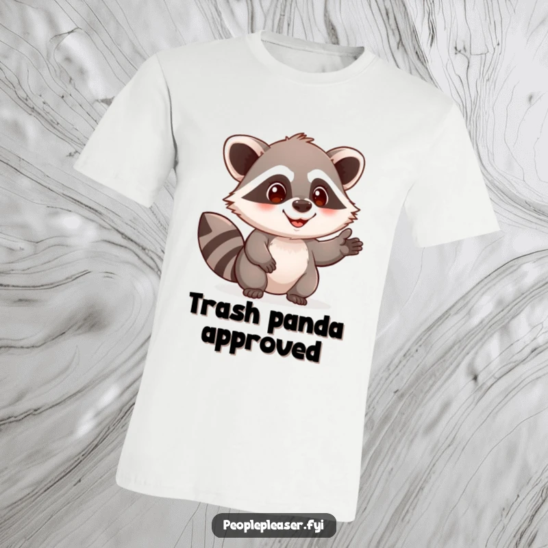 Funny raccoon t-shirt depicting a curious character with a pleased expression offering a helping hand, celebrating assistance with humor.