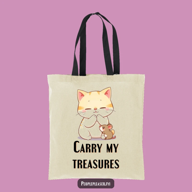 Funny Cat Grooming Mouse Tote Bag: Carry Your Essentials with Feline Flair