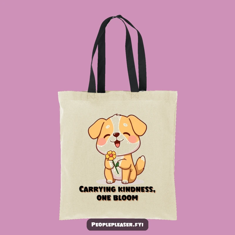 Funny Dog Tote Bag: Cheerful Flower Offering Pup, Practical & Funny Gift for Her!