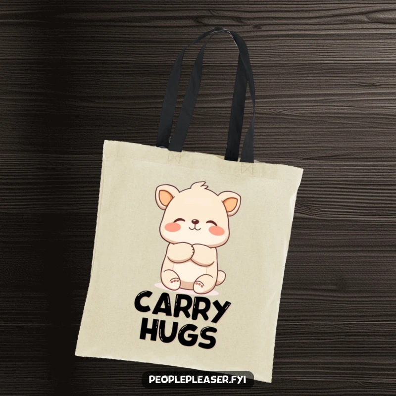 Funny Hugging Animal Tote Bag: A durable tote bag with a cute animal character offering a warm, loving hug.