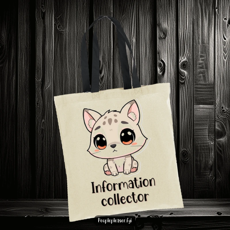 Funny Tote Bag with a curious animal character tilting its head, listening intently with large, focused ears, ideal for carrying items discreetly.