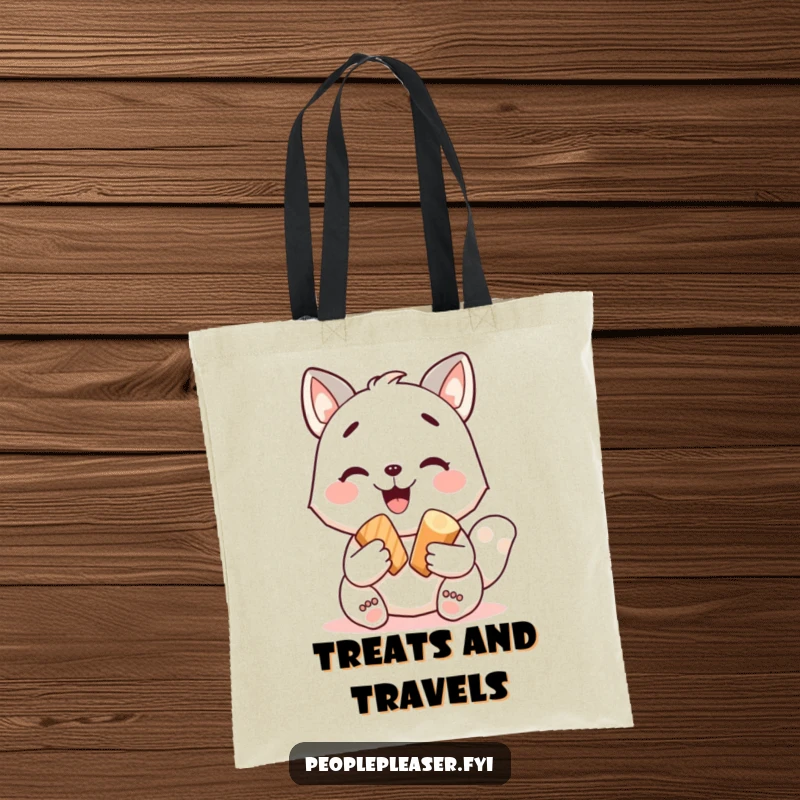 Funny tote bag with a cheerful animal character sharing a delicious treat, perfect for errands and spreading happiness. A wonderful funny gift.